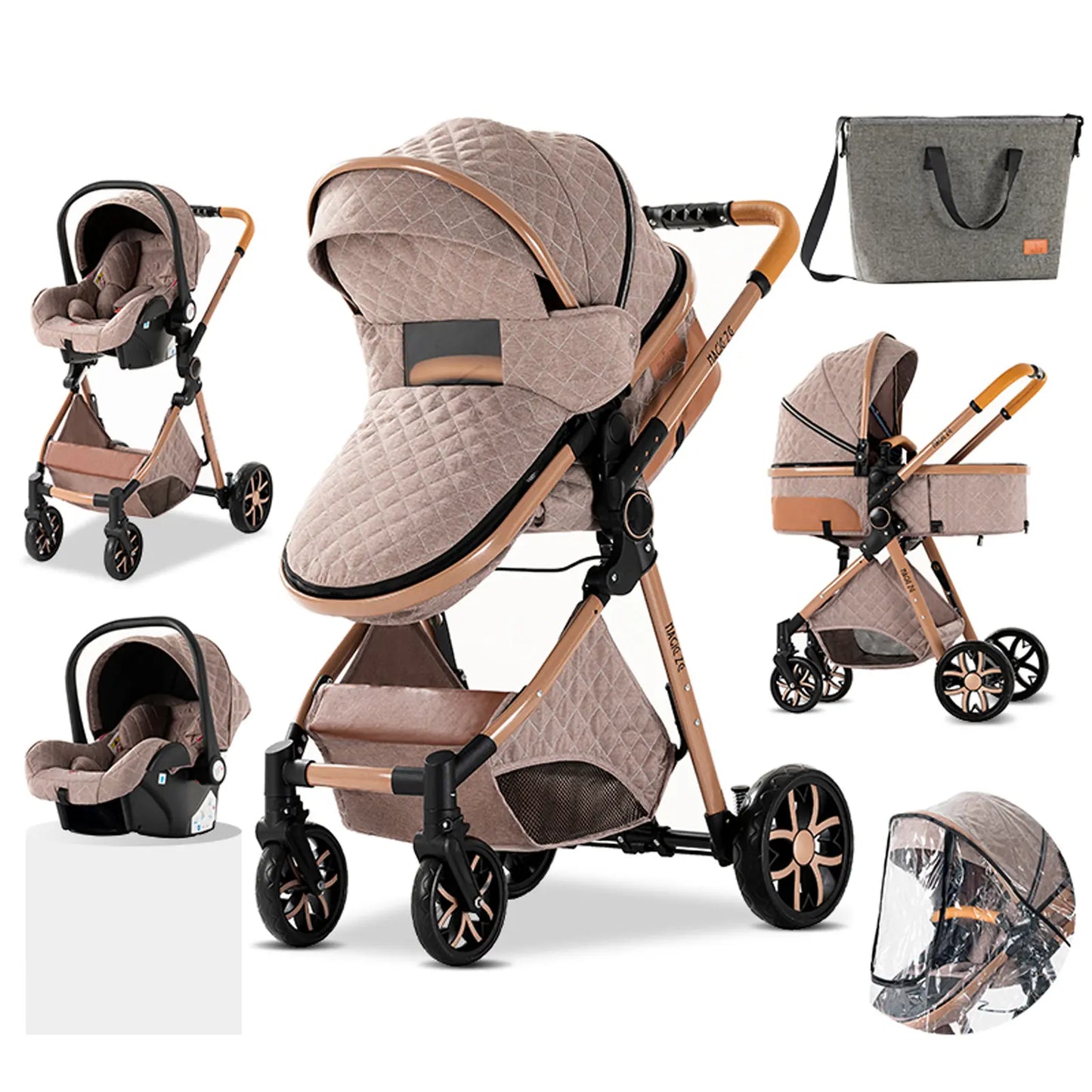 Carrinho de bebé Trio MelBaby Kaqui