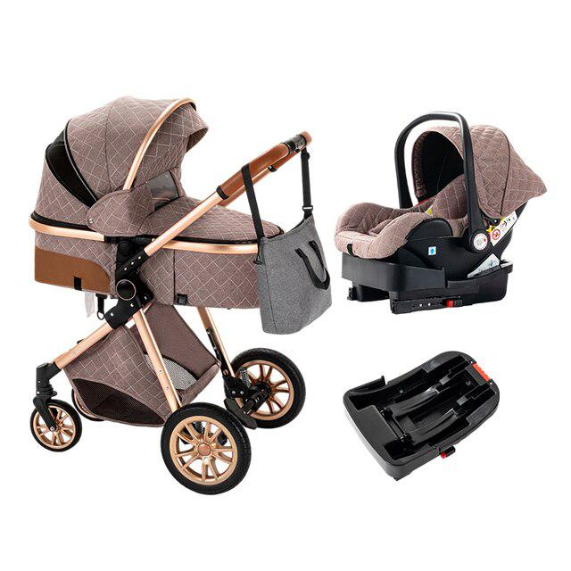 Carrinho de bebé Trio MelBaby Kaqui com Base ISOFIX
